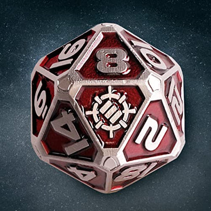 ENHANCE DND Metal Dice Set - 7pc Polyhedral Dice with 2-in-1 Vegan Leather Bag and Tray, Solid Metal Set for Dungeons and Dragons, Pathfinder, More RPGs (Collector's Edition Red) - color: Dragon Red