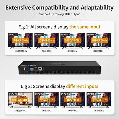 TESmart 8x8 HDMI Matrix 4K Matrix Switcher Support EDID, 4K@30HZ, 1080P 3D, HDCP, 8 in 8 Out HDMI Switch with IR Remote Control, RS232, TCP/IP Control, Rack-Mount HDMI Matrix - size: 8 IN 8 OUT 4K30