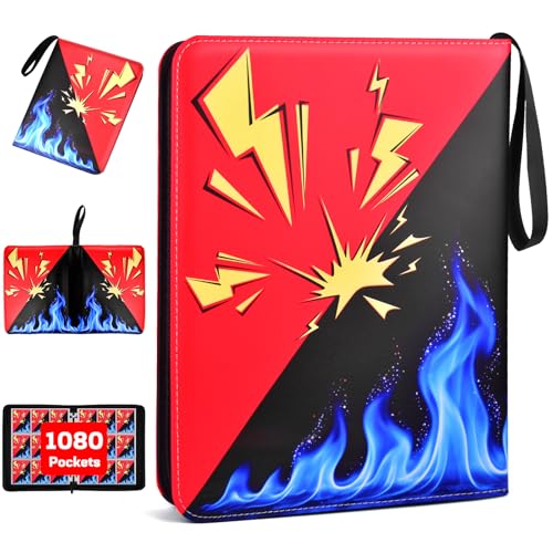 Card Binder 9 Pocket, 1080 Cards Trading Card Binder with 60 Removable Sleeves, Portable Card Binder with Zipper Suitable for TCG, CCG, Sports Cards, Card Sleeves Made of Premium PP Material for Gift