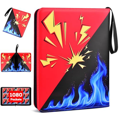 Card Binder 9 Pocket, 1080 Cards Trading Card Binder with 60 Removable Sleeves, Portable Card Binder with Zipper Suitable for TCG, CCG, Sports Cards, Card Sleeves Made of Premium PP Material for Gift