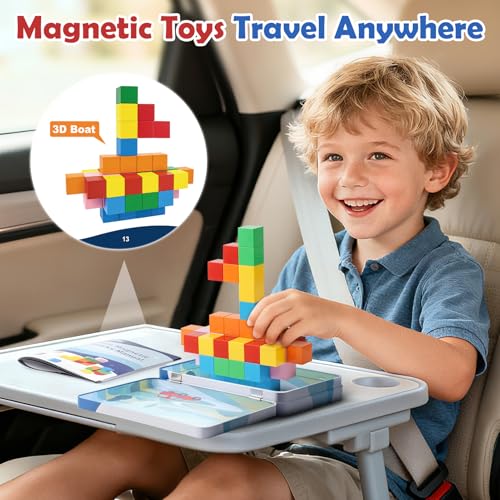 52 PCS Magnetic Blocks with Metal Box, 0.8in Mini Building Cubes Travel Toy | Magnetic Building Blocks Travel Airplane Classroom Toys for Kids Ages 3+, STEM Educational Toys for Boys Girls Birthday Gifts - color: Colorful