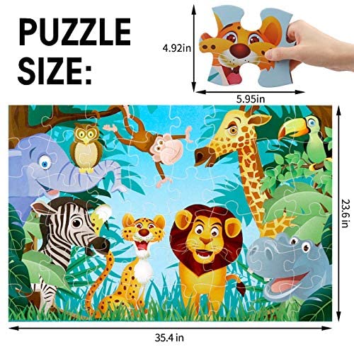 Jumbo Floor Puzzle for Kids,48 Piece Animal Jigsaw Puzzle Ages 3-8 | Animal Puzzle,Extra-thick Cardboard,Preschool Learning Toy,35x24 in Completed,Educational Development Gift for Boys and Girls - style: Animal