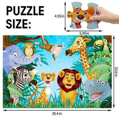 Jumbo Floor Puzzle for Kids,48 Piece Animal Jigsaw Puzzle Ages 3-8 | Animal Puzzle,Extra-thick Cardboard,Preschool Learning Toy,35x24 in Completed,Educational Development Gift for Boys and Girls - style: Animal