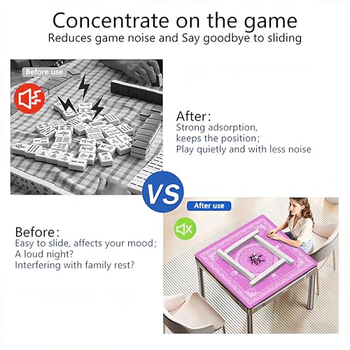 Mahjong Mat with Black Carrying Bag, 31.5"x31.5" Anti-Slip Noise Reduction Gaming Mat for Mahjong, Poker, Board Games, 3 Dice & Black Storage Bag - color: Bright Pink