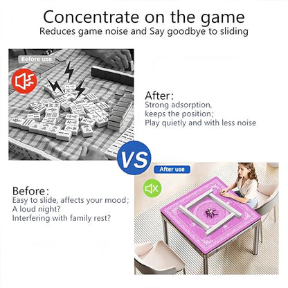Mahjong Mat with Black Carrying Bag, 31.5"x31.5" Anti-Slip Noise Reduction Gaming Mat for Mahjong, Poker, Board Games, 3 Dice & Black Storage Bag - color: Bright Pink