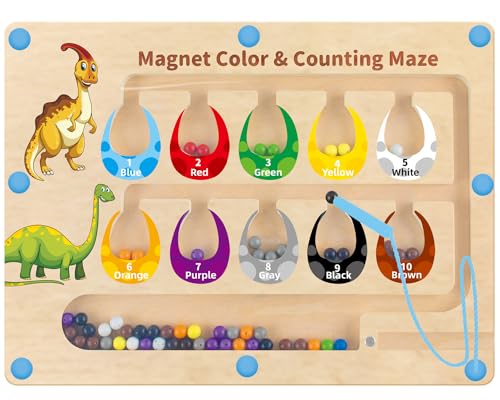 HONGID Dinosaur Toys,Magnetic Color and Number Maze, Montessori Toys for 3 4 5 Year Old,Learning Educational Sensory Toys for Toddlers and Kids Boys Girls,Christmas Stocking Stuffers for Kids