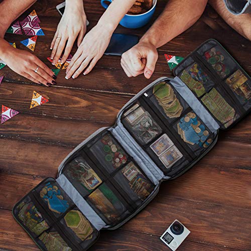 Board Game Carrying Case with 18 Pockets for Board Games, Pieces, Tokens, Cards and More, Expandable Board Game Storage Solution for Travel, Party, Gathering