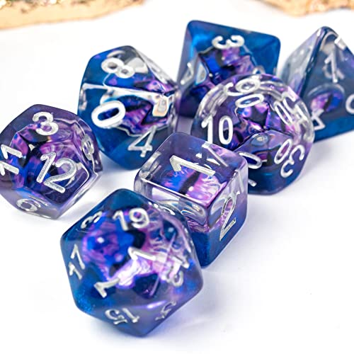 Cusdie 7-Die DND Dice, Polyhedral Dice Set Filled with Eyeball, for Role Playing Game D&D Dice (Purple Eyeball) - color: Purple Eyeball