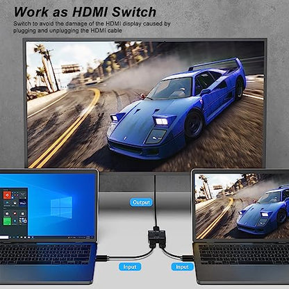 HDMI 2.1 Switch 48Gbps, Bi-Directional Manual HDMI Switcher 2 in 1 Out / 1 in 2 Out, Supports 8K@60Hz 4K@120Hz, VRR HDR10+ Dolby Vision, for PS5 PS4 Xbox PC TV Monitor