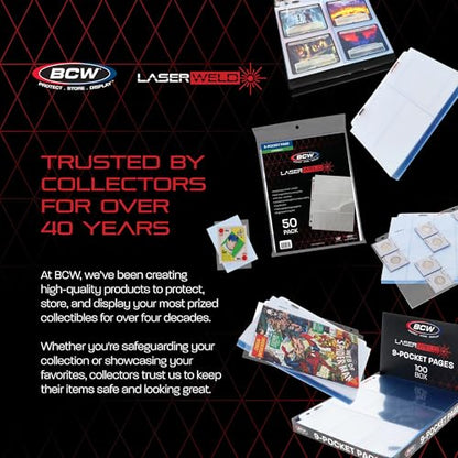 BCW LaserWeld 9 Pocket Pages - 500 Page Pack | Glass-Like Clear Flat Lay | Premium Ultra Flat and Clear Pocket Pages for Cards | Trading Card Binder Sleeves for Pokemon, MTG, Baseball, Basketball - style: 500 Pack