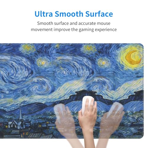 Large Gaming Mouse Pad Desk Mat, Starry Night Cat Extended Keyboard Mouse Pad Mousepad with Non-Slip Base and Stitched Edge Mouse Mat Desk Pad Mouse Pads for Desk Home Office, 31.5 x 11.8 - color: Starry Night Cat