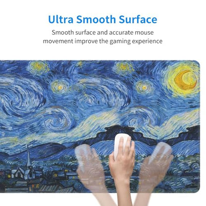 Large Gaming Mouse Pad Desk Mat, Starry Night Cat Extended Keyboard Mouse Pad Mousepad with Non-Slip Base and Stitched Edge Mouse Mat Desk Pad Mouse Pads for Desk Home Office, 31.5 x 11.8 - color: Starry Night Cat