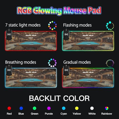 Billiard Gaming Gaming Mouse Pad Led Mousepads RGB Backlit with 14 Lighting Modes, Non Slip Base Soft Computer Keyboard Mat for Gaming PC Laptop Desk, S - size: Small: 31.5 x 11.8in