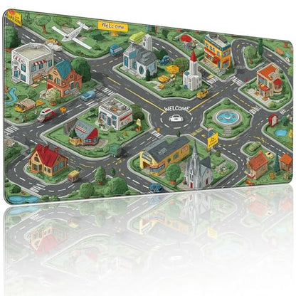 35.4 x 15.7 Inches XXL Large Gaming Mouse Pad, Cartoon City Street Map Design, Non-Slip Base, Waterproof and Scratch-Resistant Surface, Suitable for Home and Casual Gaming Desktop mats - color: Anime Cartoon City Streets