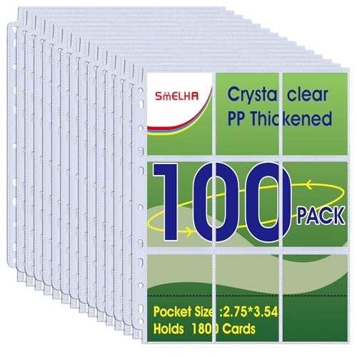 9 Pocket Page Protector, Holds 1800 Cards,Trading Card Sleeve, Baseball Card Sheets or Skylanders, MTG, Coupon, Game Cards, Trading Cards, Football Cards ，100 Pack - size: 100