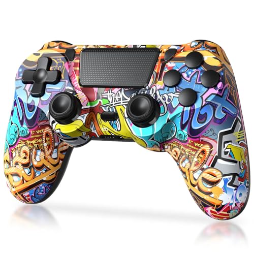 TIANHOO Wireless Controller Compatible with PS4/Pro/Slim, with Vibration Feedback, Motion Sensing, Touchpad, Light Bar, Share, 3.5mm Headphone Jack - color: Graffiti