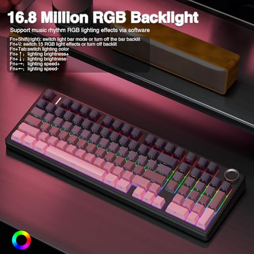 AULA F99 Pro Wireless Mechanical Keyboard with Knob,Tri-Mode BT5.0/USB-C/2.4GHz Hot Swappable Keyboard,Gasket Structure,Creamy Sound,RGB Backlit Computer Gaming Keyboards - color: Side Printed Pink