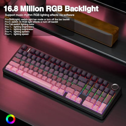 AULA F99 Pro Wireless Mechanical Keyboard with Knob,Tri-Mode BT5.0/USB-C/2.4GHz Hot Swappable Keyboard,Gasket Structure,Creamy Sound,RGB Backlit Computer Gaming Keyboards - color: Side Printed Pink