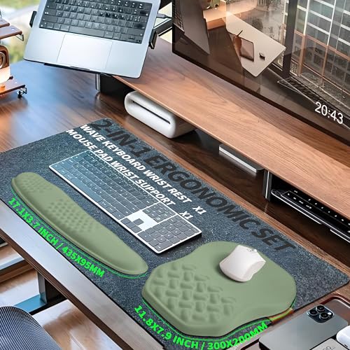 2-in-1 Ergonomic Set, Wave Keyboard Wrist Rest and Massage Slope Mouse Pad Wrist Support, Rebound Memory Foam for Relieve Carpal Tunnel Syndrome and Wrist Pain (Olive Green) - color: Olive Green