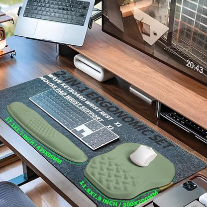 2-in-1 Ergonomic Set, Wave Keyboard Wrist Rest and Massage Slope Mouse Pad Wrist Support, Rebound Memory Foam for Relieve Carpal Tunnel Syndrome and Wrist Pain (Olive Green) - color: Olive Green