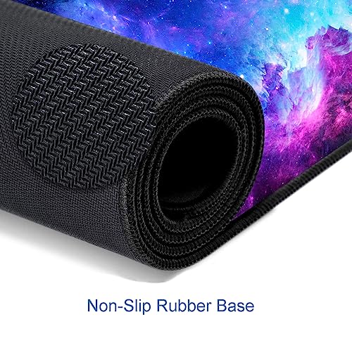 Gaming Large Mouse Pad with Stitched Edges, Purple Galaxy Desk Mat, Extended Keyboard Pad, Non-Slip Rubber Base Desk Pad for Keyboard and Mouse, 31.5X11.8 inch - color: 11 Purple Galaxy