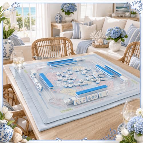 Soulchen 1.2 Inch Blue Houseplant American Mahjong Set, 168 Pcs Tiles | Engraved, Tote Bag Dice Carry Pouch, Complete American Mahjong Set, Game Night Travel Vacation Collection Gift - color: Blue, size: 1.2 Inch
