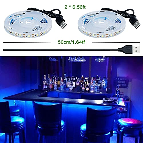 5V USB Blue 460-465nm LED Strip USB Powered 13.12ft/4M(2pcs x 6.6ft) | 240LEDs Flexible SMD2835 High Brightness No-Waterproof IP20 LED Tape Lights - color: Blue