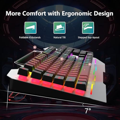 AULA Gaming Keyboard and Mouse,Wired 104-Key Mouse and Keyboard Combo Metal | Full Size Computer Keyboards with Number Pad,New Update Version,RGB Backlit Anti-Ghosting PC Keyboard for Laptop WinXP/7/8/10 - color: Black Keycaps + Silver Panel