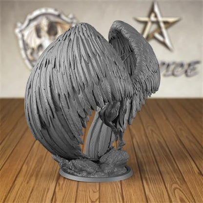 AUSPDICE Angel Fighter 32mm DND Miniature, Winged Warrior for TTRPGs, S11 | 3D Printed 1:50 Scale Angel Warrior with Feathered Wings and Horned Armor for Dungeons and Dragons and Wargaming