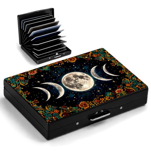 Flower Moon Metal Wallet Credit Card Protector Case Equipped RFID Blocking | with Pop-Up Button Slim Business Cards Holder Aluminum Cards Case Exclusive Flower and Moon Gifts for Women Men - color: Flowers and Moon