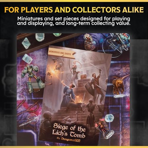 Wondrous One Shot – Siege of the Lich's Tomb, Complete 5e One-Shot Adventure, 24 Fantasy Miniatures with Bases, Adventure Book & 2 Double-Sided Encounter Maps, D&D Compatible TTRPG Campaign