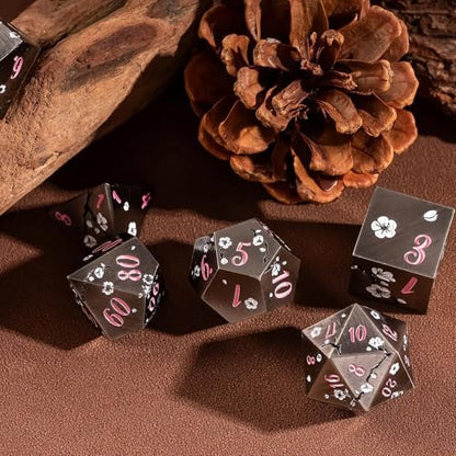 UDIXI Metal DND Dice Set, 7PCS Metal Polyhedral Dice Set Nickel for D&D RPG | White Flower, Metal Case Packaging, Heavy Metal Dice, D&D Gift, for Dungeons and Dragons Role Playing Games Tabletop Games - color: Flower/Nicklepink