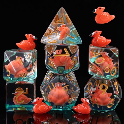 Resin Dice Set,Polyhedral Dice Animal Inclusion Dice,RPG D and D Dice Set for Role Playing Games (Flamingo) - color: Flamingo