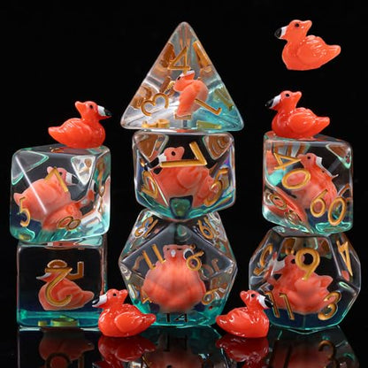 Resin Dice Set,Polyhedral Dice Animal Inclusion Dice,RPG D and D Dice Set for Role Playing Games (Flamingo) - color: Flamingo