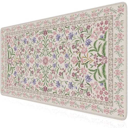 iCasso Desk Mat for Keyboard and Mouse, Large Mouse Pad, Desk Pad Mat, Anti-Slip Big Mousepad with Stitched Edges for Computer Desktop(Purple) - color: Purple Floral, size: 35.4L x 15.7W inches
