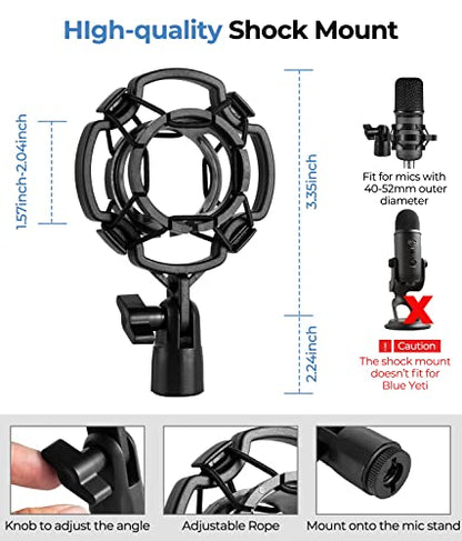 Multifunctional Desktop Microphone Stand, Adjustable Mic Stand Desk with Pop Filter, Shock Mount, Microphone Clip, 5/8" to 3/8" Metal Screw Adapter (Pack of 2) - size: Round Base (Pack of 2)