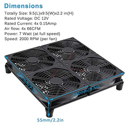GDSTIME Router Cooling Fan with AC Plug Speed Control for ASUS GT/RT-AC5300 | Big Airflow, 4x 120mm Fans (240x240mm), High Performance Cooler Cooling Pad, for Laptop, Mini PC, TV Box, Xbox, Amplifiers