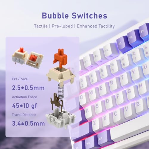 iRocks K103R Wireless Rechargeable RGB 75% Mechanical Gaming Keyboard, Hot Swappable Pre-lubed Switches, 81 PBT Keys, Gasket Mount, USB-C Detachable Cable (Lavender Purple, Bubble Switch) - color: Lavender Purple, size: Bubble Switch