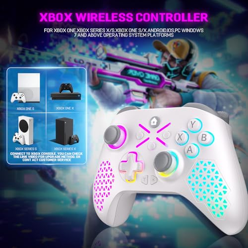 LENISUOLE for Xbox Controller, RGB Light, Macro & Turbo Function, Compatible with Xbox Series X|S, Xbox One & PC, Dual Vibration, 3.5mm Audio Jack, 2.4GHz Adapter - color: Soft White