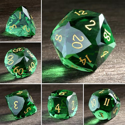 DNDND 7-Piece Glass Dungeons and Dragons Dice - Multifaceted Green RPG Dice Set for DND, Tabletop Gaming, Collectors | Premium Gift Box & Durable Design (Green) - color: Green