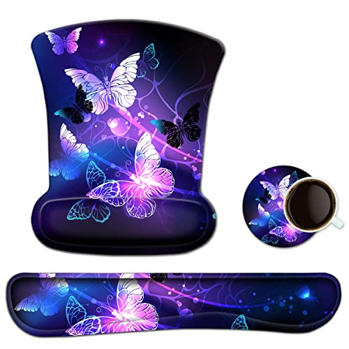 ToLuLu Keyboard Wrist Rest Pad Ergonomic Mouse Pad Set, Gel Mouse Pad for Computer Laptop, Non Slip Mousepad Keyboard Wrist Support Raised Memory Foam for Easy Typing Pain Relief, Art Butterflies - color: Art Butterflies
