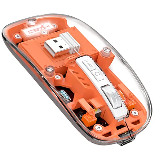 A.JAZZ Wireless Bluetooth5.1&2.4G Mini Lightweight Mouse,Transparent Clear Cool,Rechargeable Silent Computer Mice,Nano USB C Receiver,LED Battery Magic Silm For Office/PC/Mac/Laptop/Apple/ipad(Orange) - color: Orange
