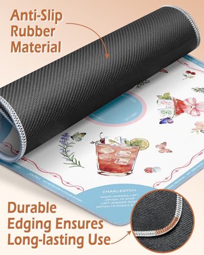 Mahjong Mat Table with Rules Mah Jong Mat Neoprene Travel Chinoiserie Floral Majong Learning Mat Instructions Mahjong Gifts Women Unique Non-Slip Rubber Pad, 31.5" x 31.5", Cocktail - color: Cocktail, size: 31.5" x 31.5"