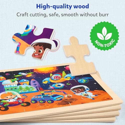 SYNARRY Large Space Planets Solar System Wooden Puzzles for Kids Gift Box(12.2 * 9.4 in), Puzzles for Toddlers 3-5, Puzzles for Kids Ages 4-6, Wood Toys Gifts for 3 4 5 Year Old Boy Girl