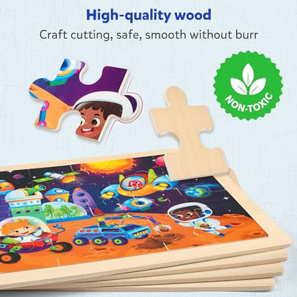 SYNARRY Large Space Planets Solar System Wooden Puzzles for Kids Gift Box(12.2 * 9.4 in), Puzzles for Toddlers 3-5, Puzzles for Kids Ages 4-6, Wood Toys Gifts for 3 4 5 Year Old Boy Girl