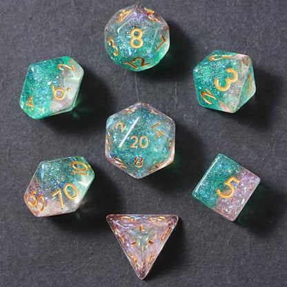 Starlight Ember Resin Dice Set for DND – 7pc Polyhedral Set with Glitter – Stunning and Cool RPG Dice for Dungeons & Dragons, and Other TTRPGs – Unique Natural Distribution - color: Starlight Ember
