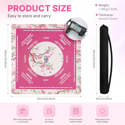 DEVPNR Mahjong Mat for Table with Black Carrying Bag, 32.6"x32.6", Rose Red | Non-Slip Table Cover, Noise-Reducing, with Rules, Easy Storage, for American Mahjong, Poker, Card & Board Games - color: Rose Red