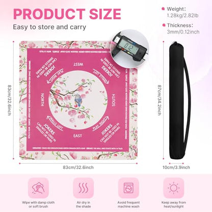 DEVPNR Mahjong Mat for Table with Black Carrying Bag, 32.6"x32.6", Rose Red | Non-Slip Table Cover, Noise-Reducing, with Rules, Easy Storage, for American Mahjong, Poker, Card & Board Games - color: Rose Red