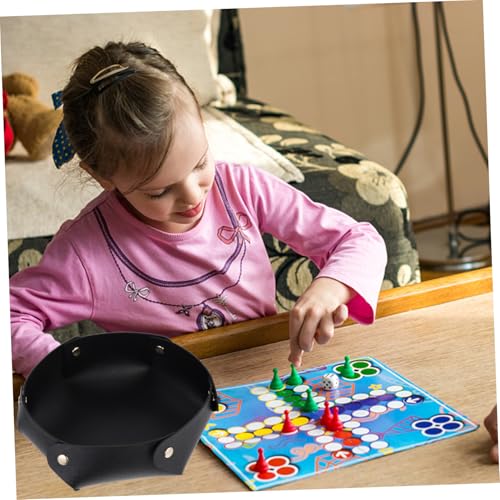 Portable Foldable PU Leather Dice Tray Thickened Desktop Storage Box Dice Holder for Tabletop RPG Games and Board Games Non-deformable Design Elegant Black Organizer for Home and