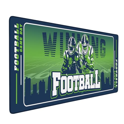 Football Desk Mat, Large Stitched Edges Gaming Mouse Pad, Blue Green City Design Keyboard Mat for Laptop Computer Desktop - 31.5x12 Inch for Football Fans - color: Blue Green Football